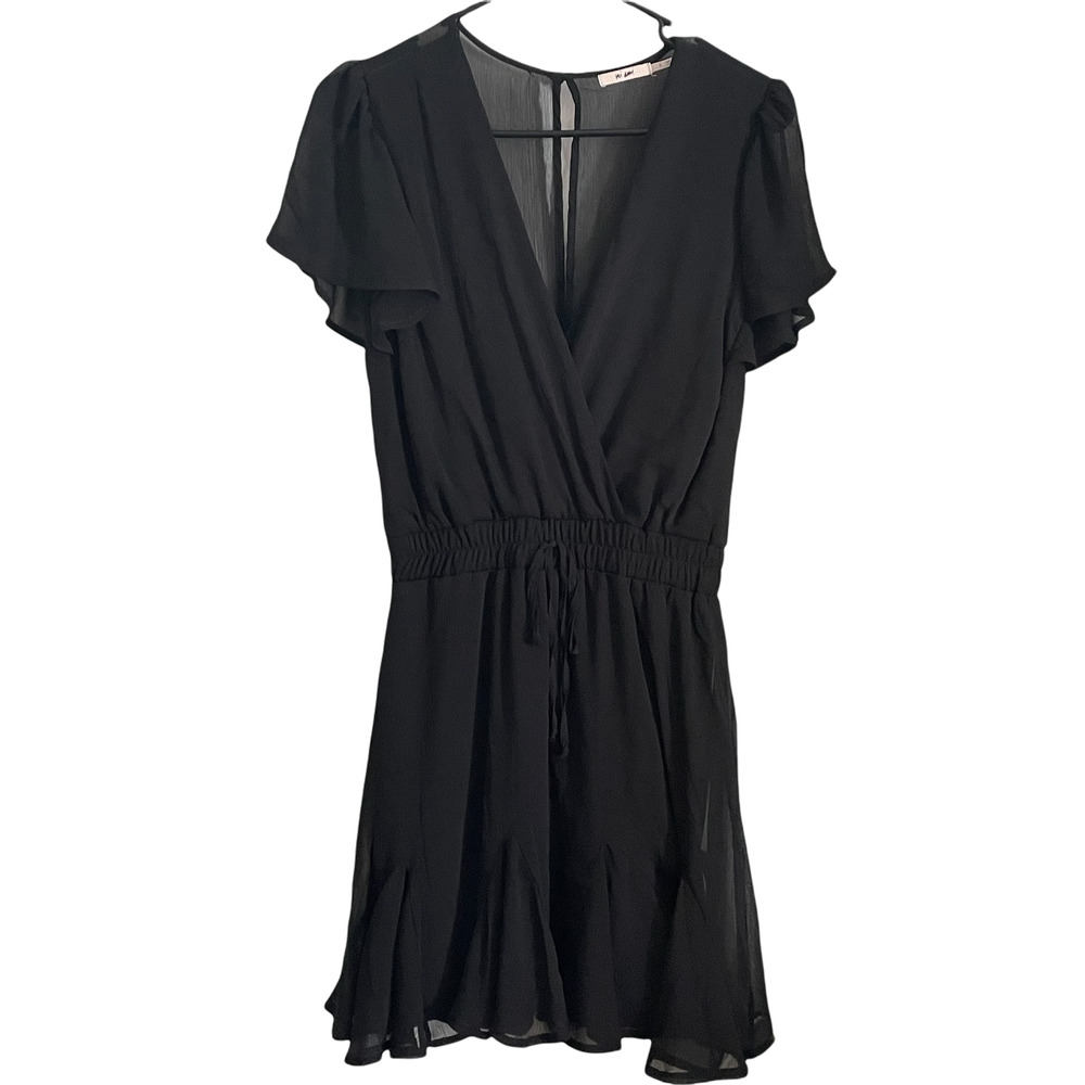 Francesca’s Mi Ami Gianne Godet Black Lined V Neck Mini Dress Small